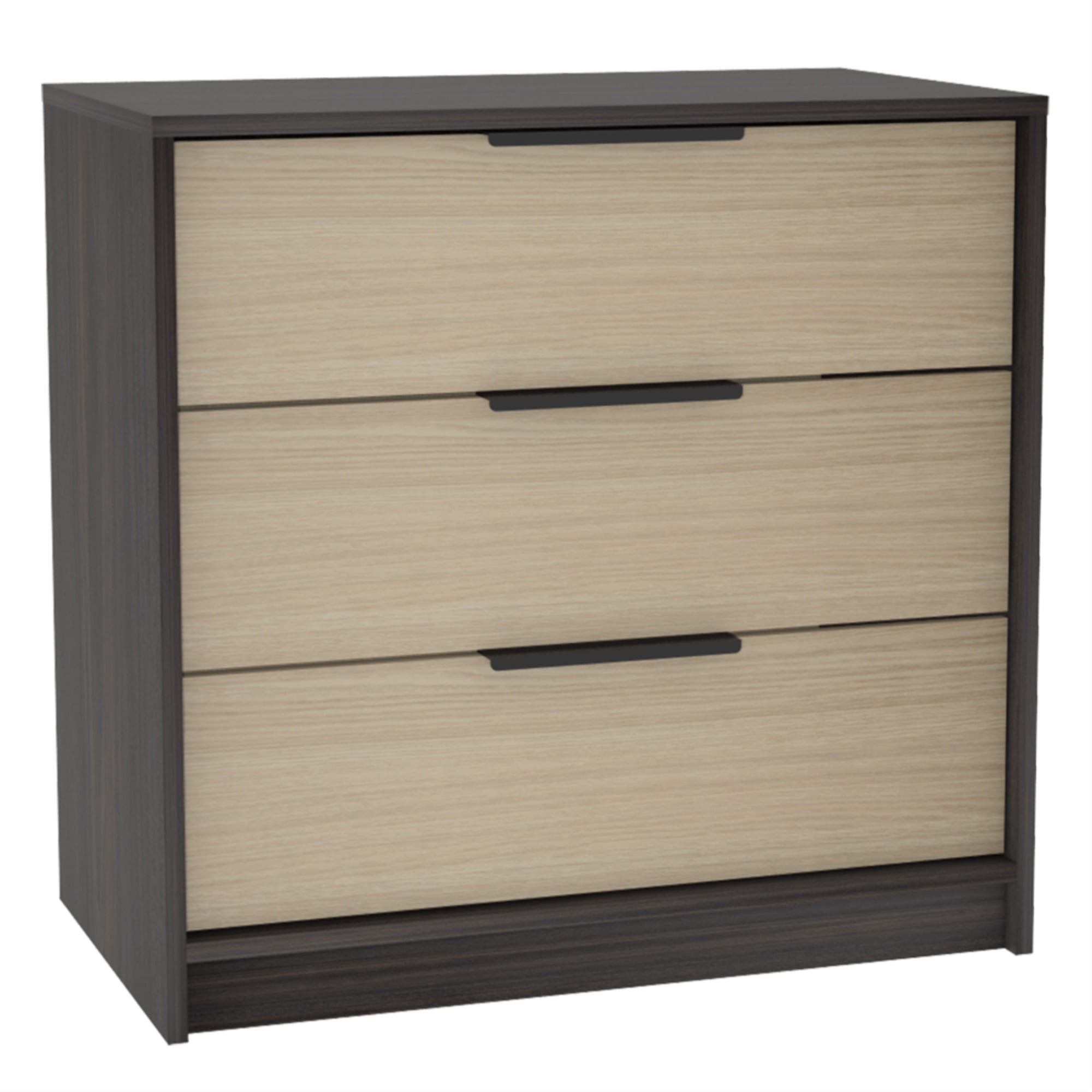 Egeo Black & Light Oak 3-Drawer Dresser with Wood Hardware