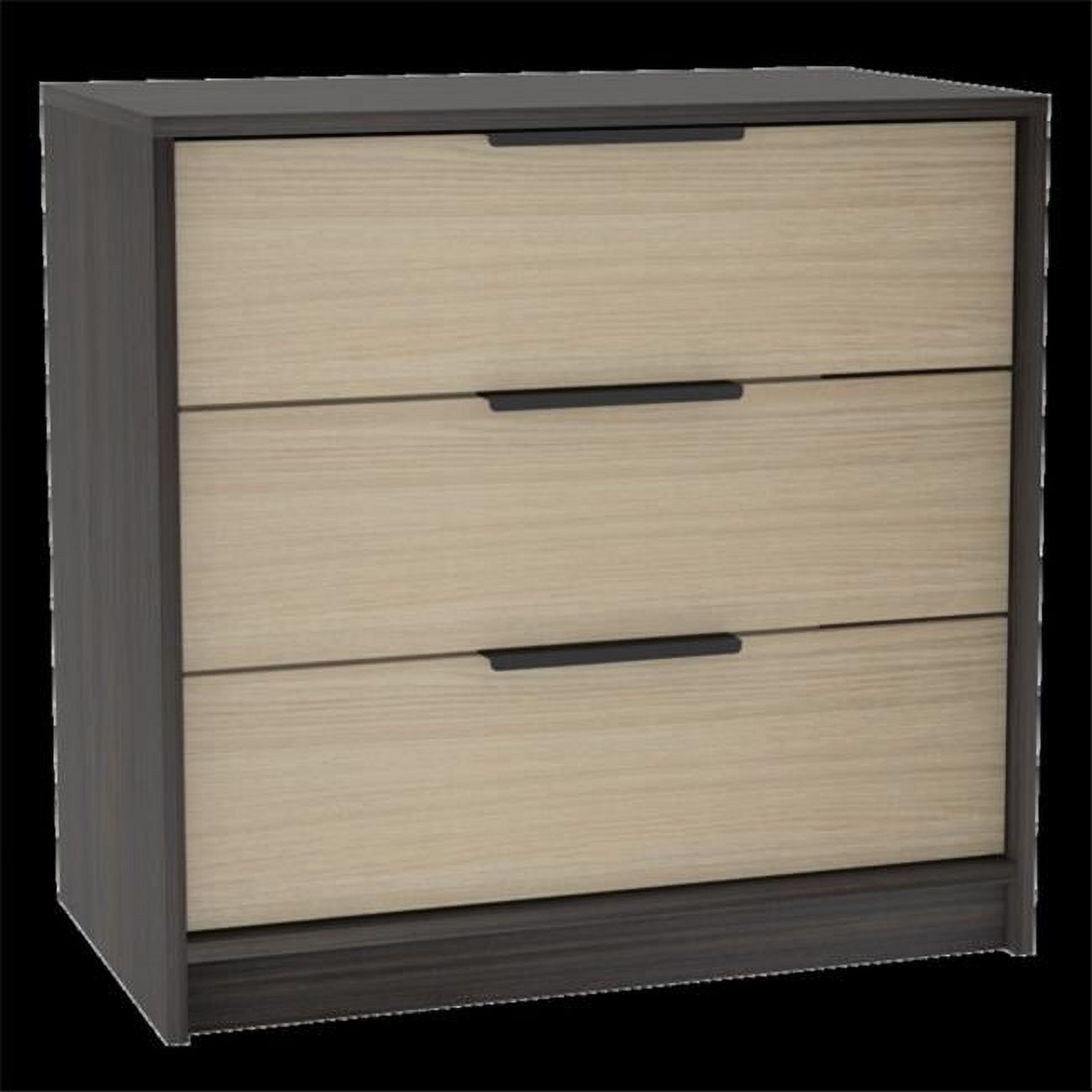 Egeo Black & Light Oak 3-Drawer Dresser with Wood Hardware