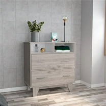 Depot E-Shop DE-CZB6740 Stamford Two Drawer Dresser, Light Gray & White