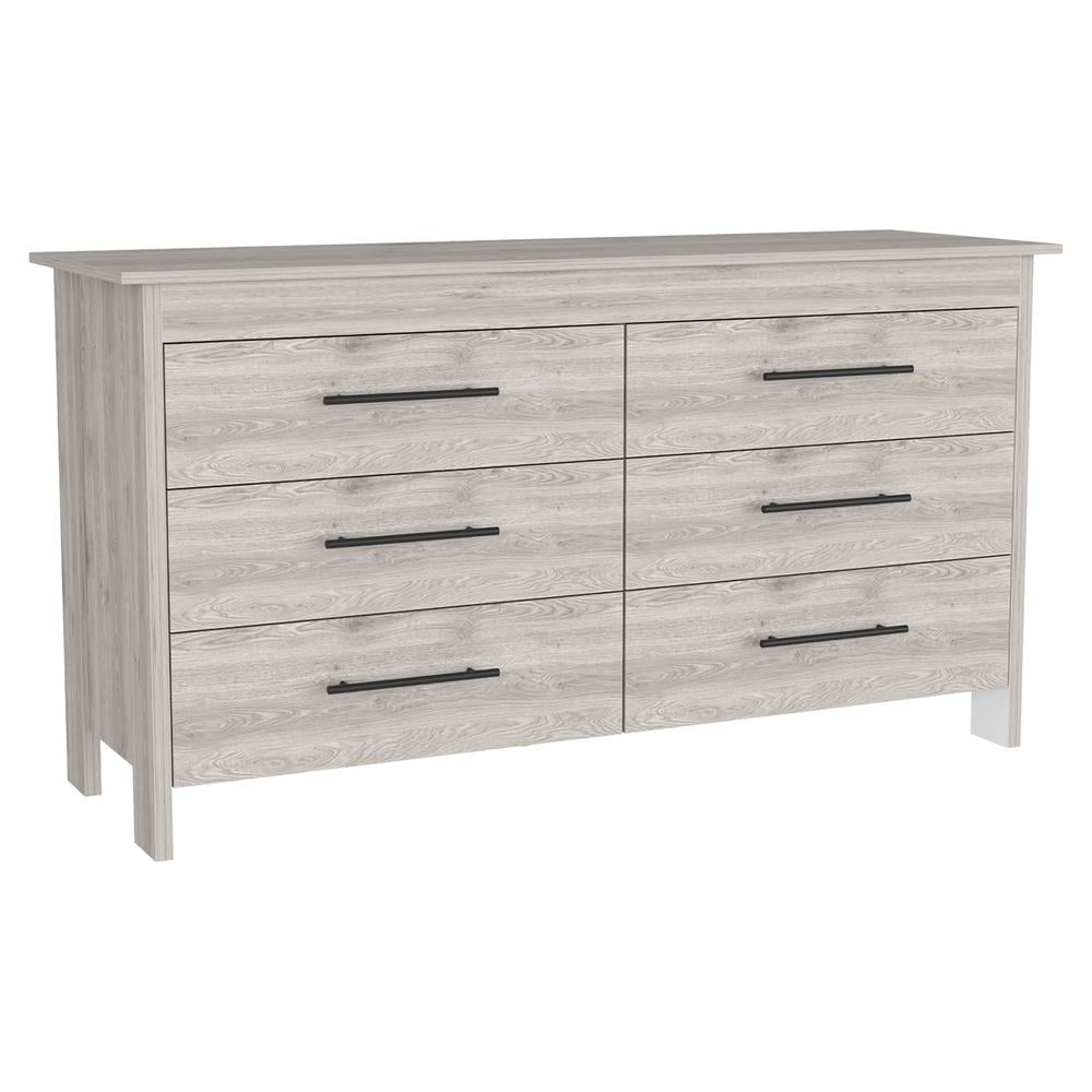 Depot E-Shop De-czb7666 Paris 6 Drawer Double Dresser, Light Gray