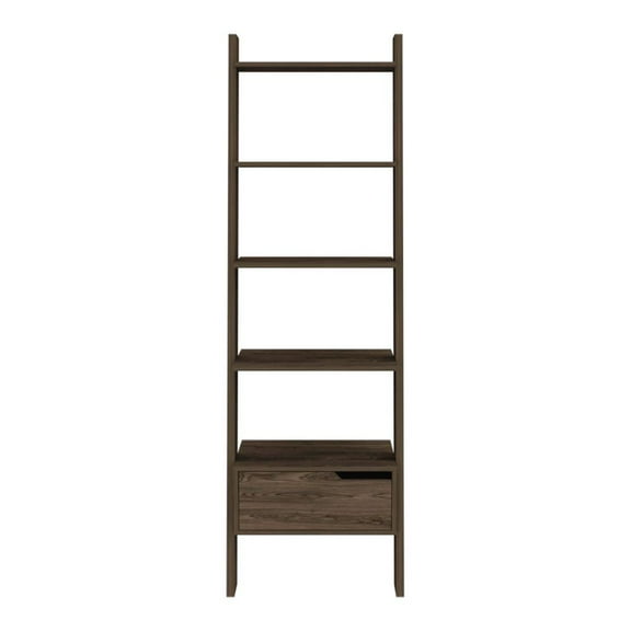 DEPOT E-SHOP Kobe Ladder Bookcase, One Drawer, Five Open Shelves, Four Legs- Dark Walnut, For Living Room