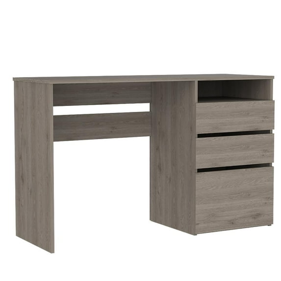 Depot E-Shop Kenai Computer Desk with 3 Drawers and Open Shelf, Light Gray