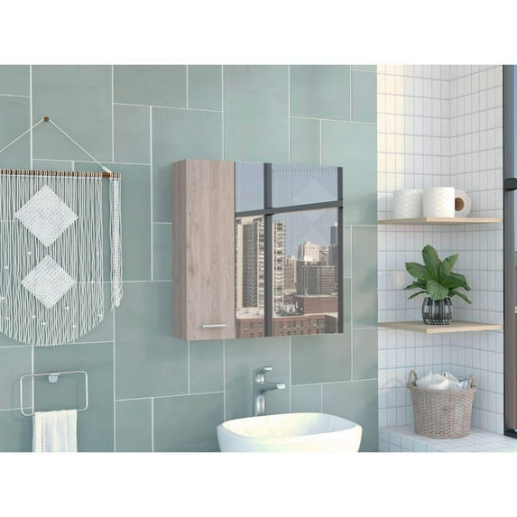 Depot E-Shop Harbor Medicine Cabinet With Mirror, 4 Internal Shelves, And Single Door, Light Gray