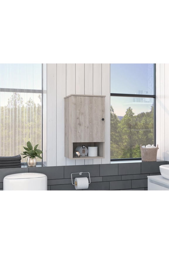 Depot E-Shop Arya Medicine Cabinet With 2 Internal Shelves, Single Door, And Open Shelf, Light Gray