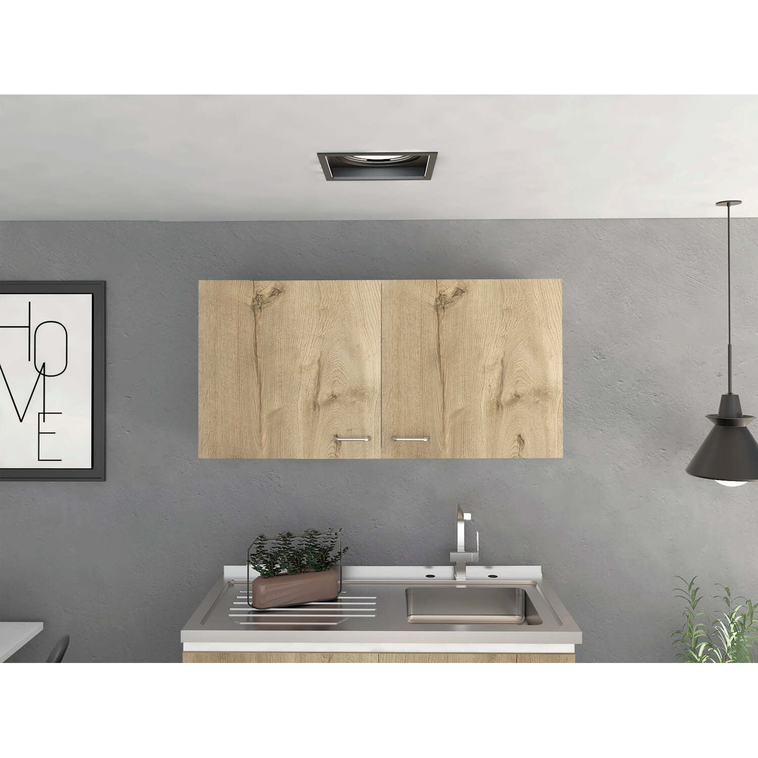Salento Modern White and Light Oak Wall Double Door Cabinet