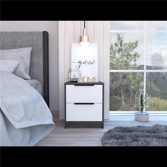 Depot E-Shop DE-MIB6573 Egeo Nightstand, Smokey Oak & White