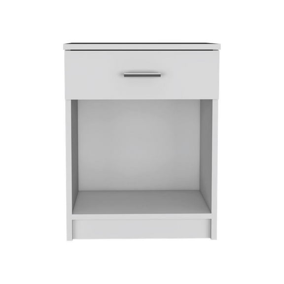 Depot E-Shop Beryl Nightstand With Drawer, Lower Shelf, And Metal Handle, White