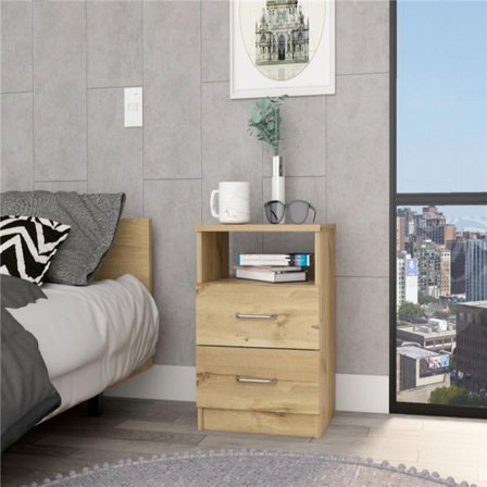 Depot E-Shop Salento Nightstand With 2 Drawers And Open Shelf, Light Oak