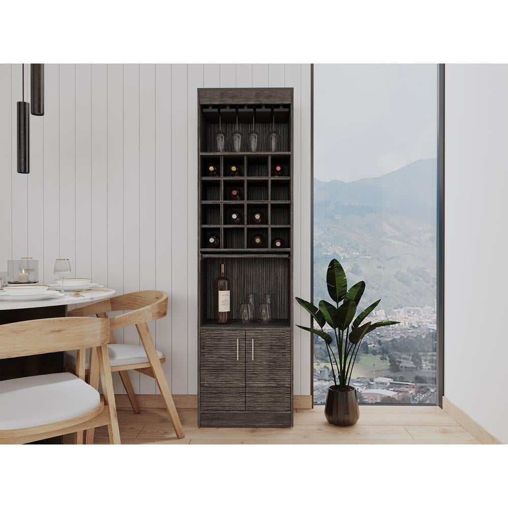Soria Sleek Black Double Door Bar Cabinet with Extendible Serving Table
