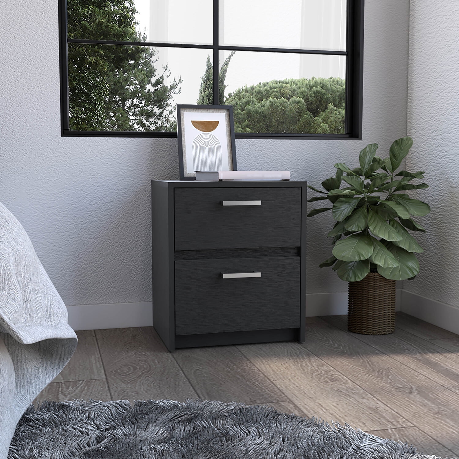 Bethel Modern Black 2-Drawer Nightstand with Sleek Handles