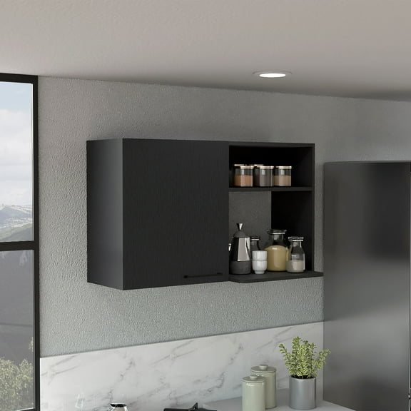 DEPOT E-SHOP Salento 2 Stackable Wall-Mounted Storage Cabinet with 2 Side Shelf, Black