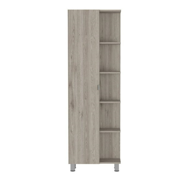Depot E-Shop Venus Linen Single Door Cabinet with 5 Open Shelves and 4 Inner Shelves, Light Gray