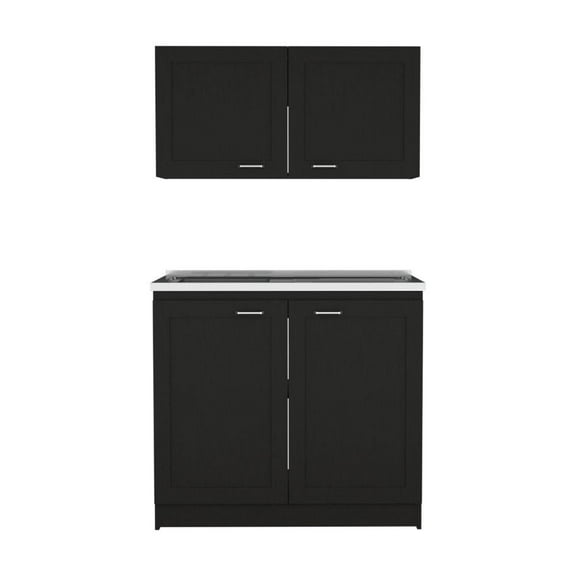 Depot E-Shop Agate Cabinet with 2 Upper Cabinets and 2 Lower Cabinets, 2 Piece Set, Black