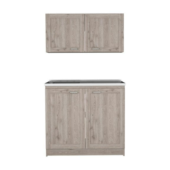 DEPOT E-SHOP Agate Cabinet Set, Two Parts Set, Countertop-Light Grey, For Kitchen
