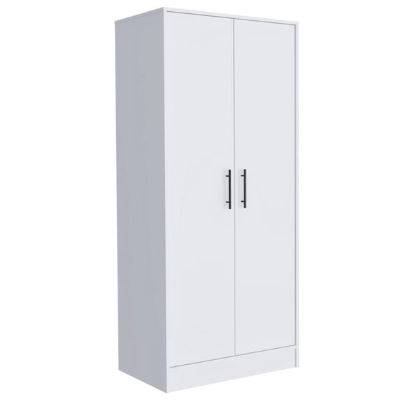 Depot E-Shop Darwin 180 Armoire with Double Doors, Metal Rod, Top Shelf, and Drawer, White