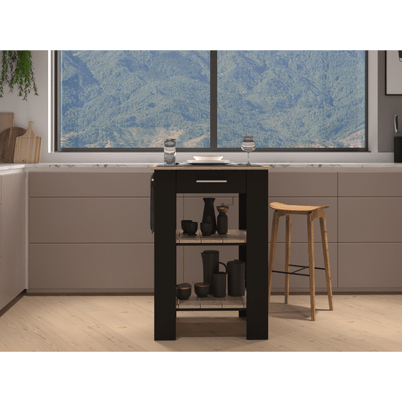 Depot Eshop, Delos 23 Kitchen Island Black-Light Oak, Modern Style