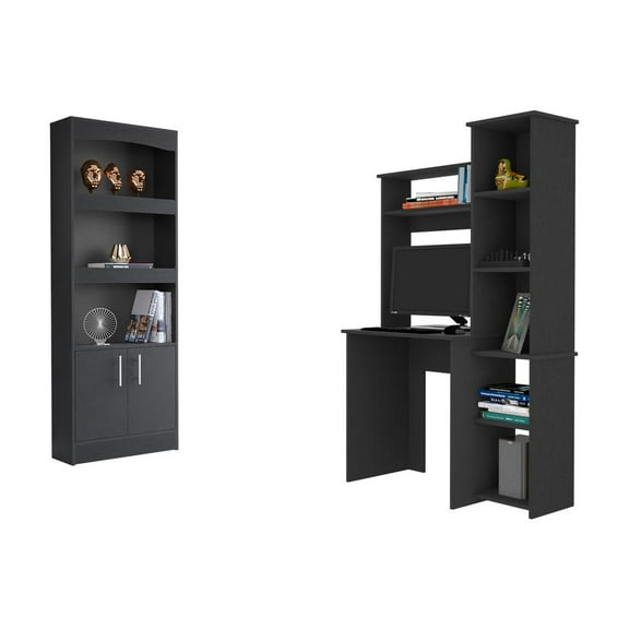 Detroit 2-Piece Office Set with Bookcase and Desk, Black