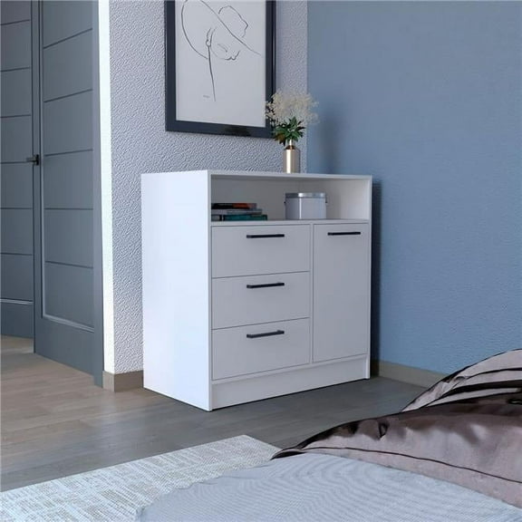 Depot E-Shop Dresser with Spacious 3-Drawer and Single-Door Storage Cabinet, White