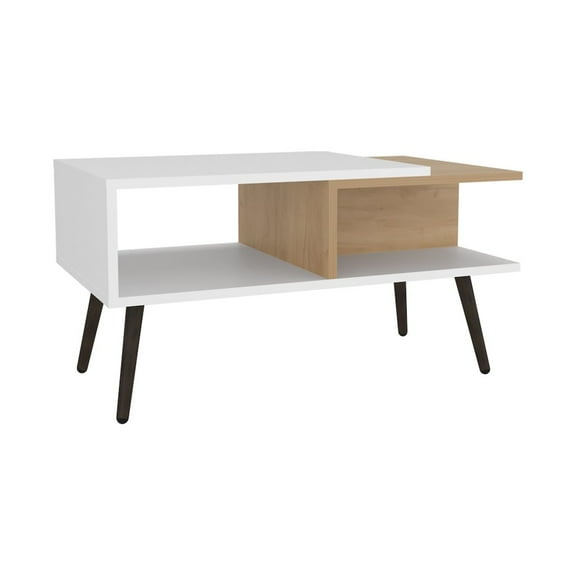 Depot E-Shop Drexel Coffee Table, 2 Shelves, White / Natural Oak