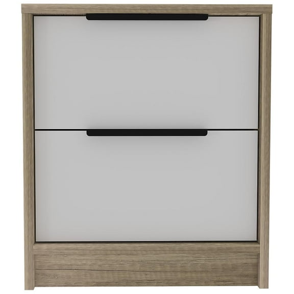 Depot E-Shop Egeo Nightstand with 2 Drawers and Superior Top, White / Light Oak