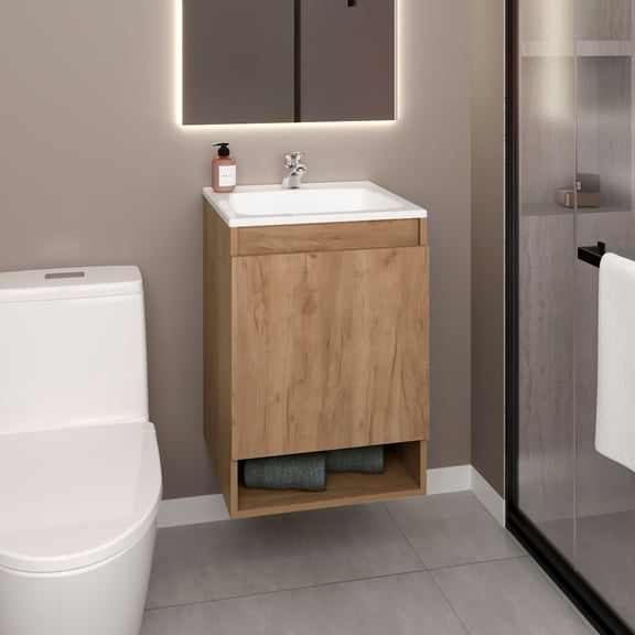 DEPOT E-SHOP Elsie Bathroom Vanity, 1 Door, 2 Shelves, Natural Oak