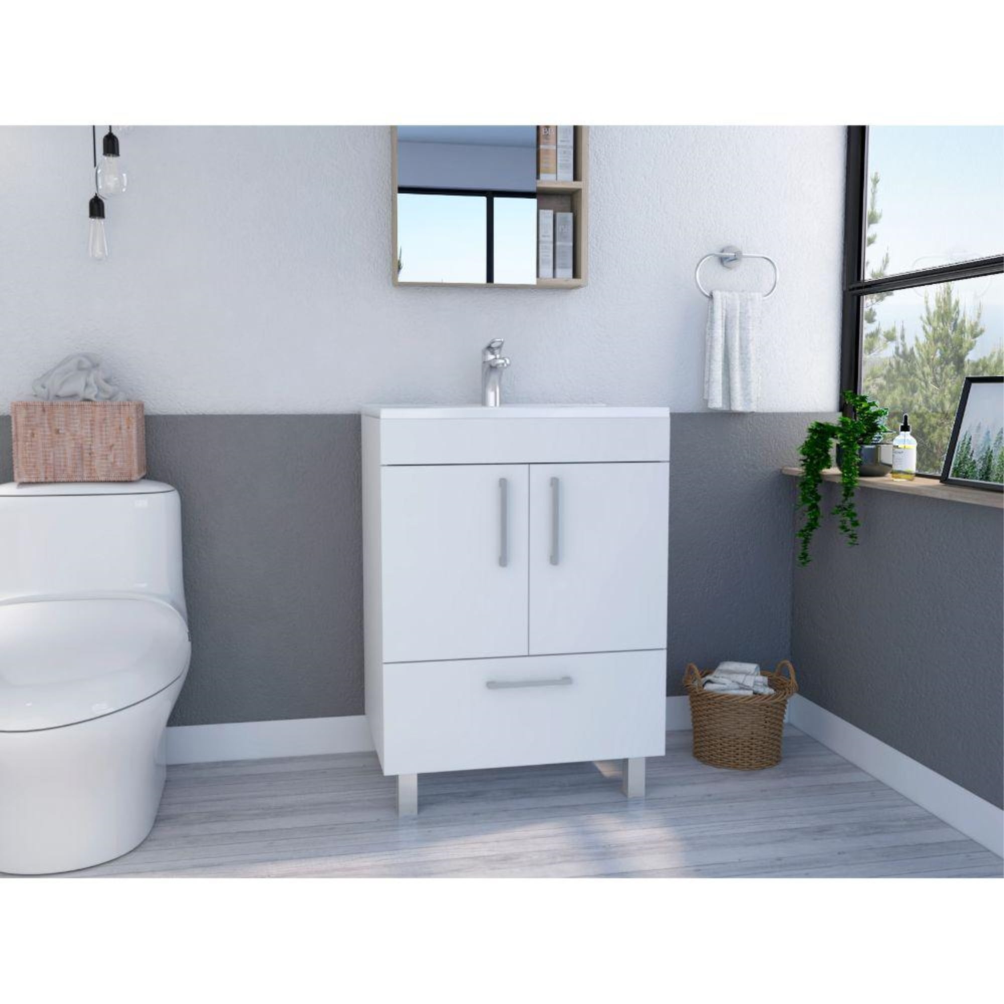 Essential White Particle Board Single Bathroom Vanity