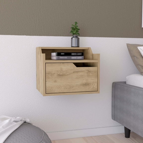 DEPOT E-SHOP Winchester Floating Nightstand - Modern Nightstand with Drawer Storage - Wall Mounted Night Stand-Color:Oak