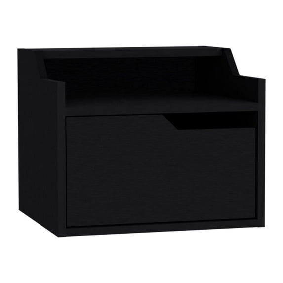 Floating Nightstand, Dual-Tier Design, Spacious Drawer, Black