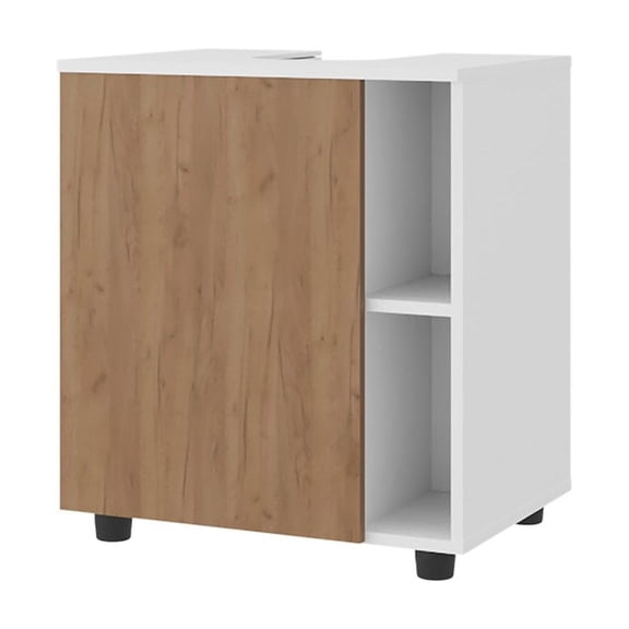 Depot E-Shop Foscoe Storage Cabinet, 1 Door, 3 Shelves, 4 Legs, White / Natural Oak