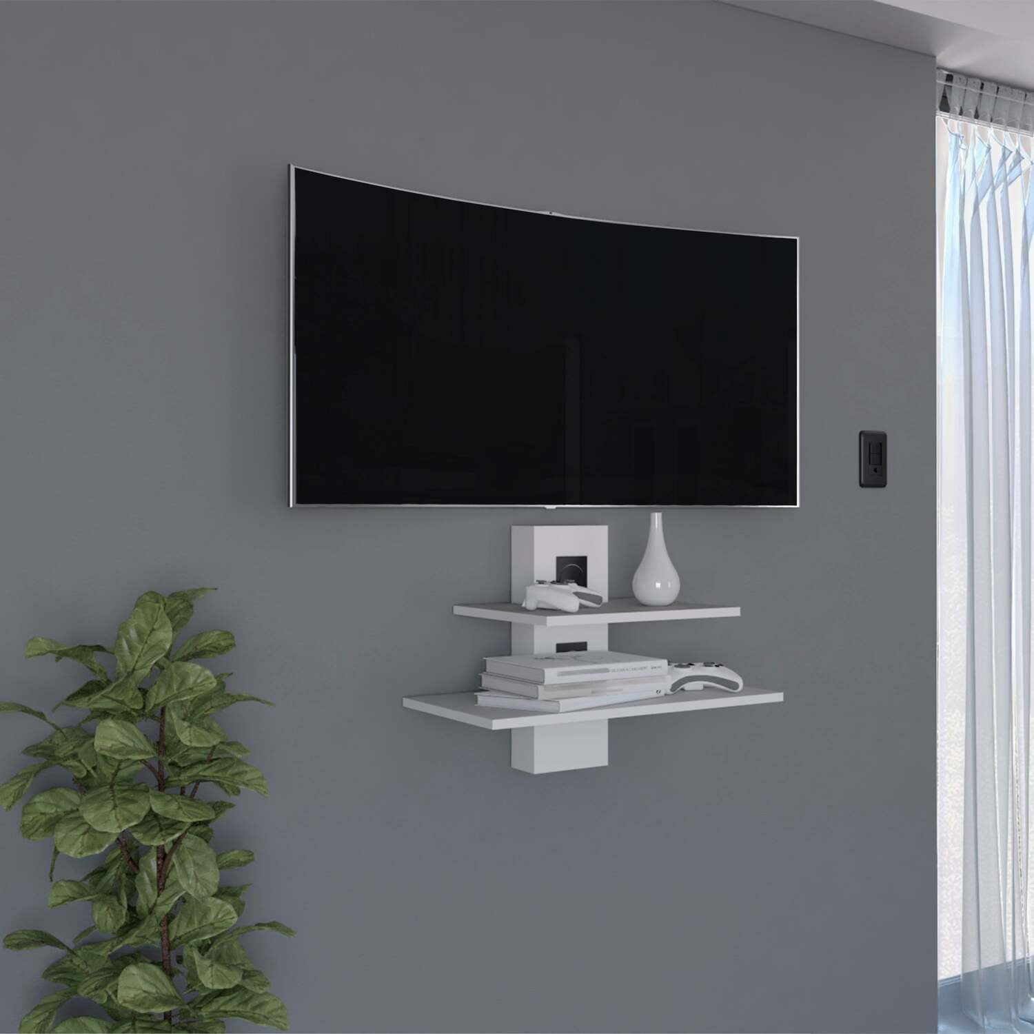 DEPOT E-SHOP Floating Shelves Wall Mounted - Dual Shelf Unit with Cable ...