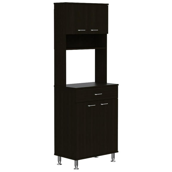 Helis 60 Double Door Pantry Cabinet with One Drawer, Four Legs, Three Shelves - Black