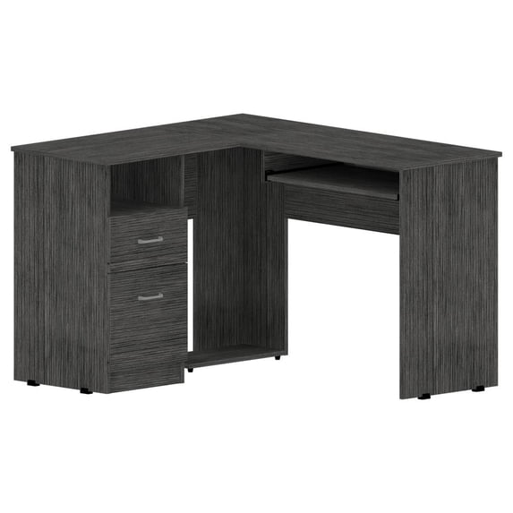 Depot E-Shop Idra L-Shaped Desk with Keyboard Tray, 2 Drawers, and Open Shelf, Smokey Oak