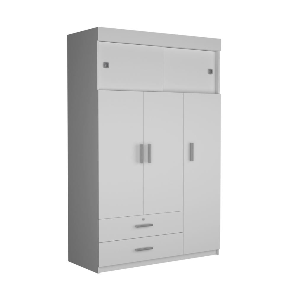 White Modern Particleboard Armoire with Sliding Doors