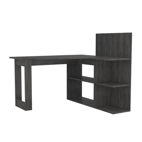 Depot E-Shop Kairi L-Shaped Writing Computer Desk with 5 Open Shelves, Smokey Oak