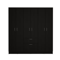 Kibo Six Door Modern Armoire with One Drawer, Rod, Seven Interior Shelves - Black / White