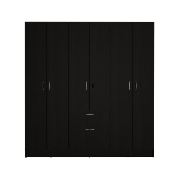 Kibo Six Door Modern Armoire with One Drawer, Rod, Seven Interior Shelves - Black / White