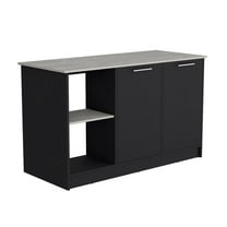 Depot E-Shop Kitchen Island with Large Countertop, Open Storage Shelves/Double Door Cabinet