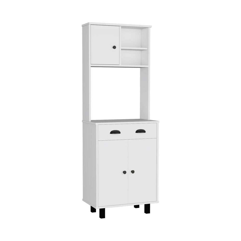 White Manufactured Wood Kitchen Pantry with Cabinets and Shelves