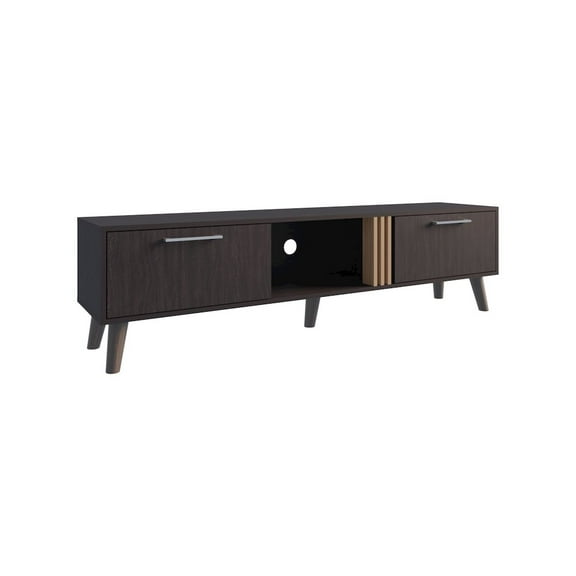 Depot E-Shop Lankin TV Stand, 2 Doors, 1 Shelf, Black / Natural Oak