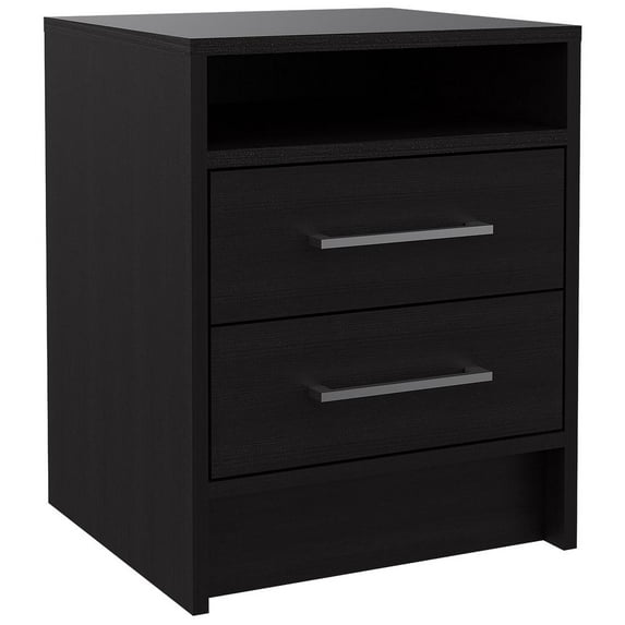 Depot E-Shop Leyva Nightstand with 2 Drawers and Open Shelf, Black