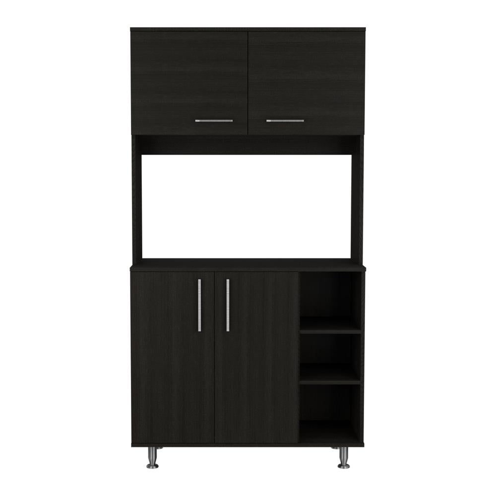 Black Engineered Wood Kitchen Pantry Cabinet with Adjustable Metal Legs