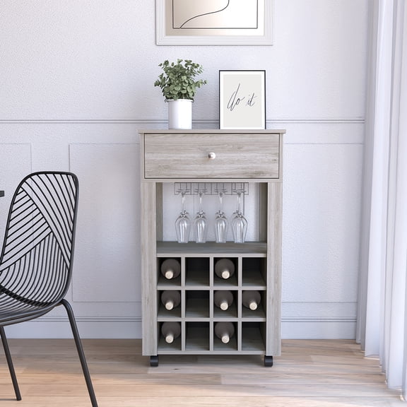 Depot E-Shop Margh Bar Cart Drawer, Light Gray