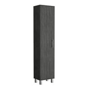 Depot E-Shop Narrow Storage Cabinet with 5-Tier Shelf and Broom Hangers, Smokey Oak -Garage