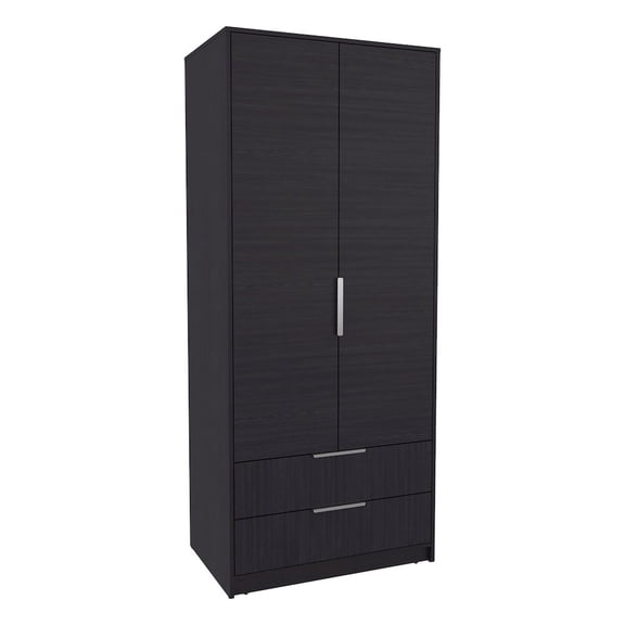 Depot E-Shop Odon Armoire, 2 Doors, 2 Drawers, Black Wengue