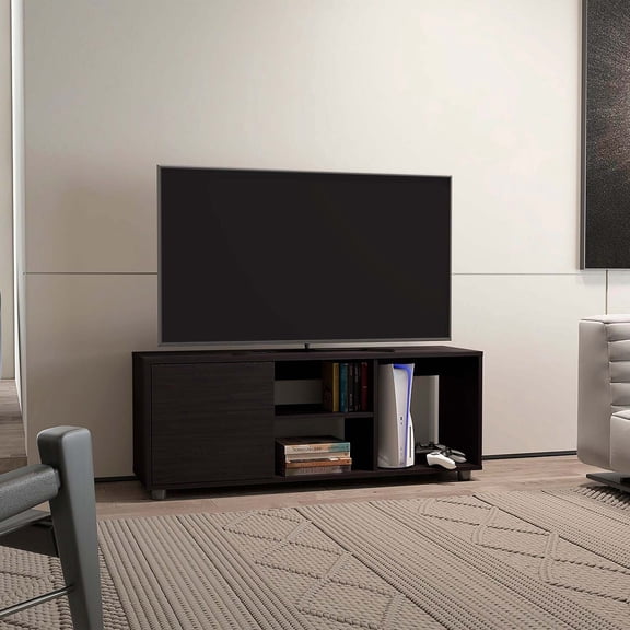 DEPOT E-SHOP White TV Stand with Door & Shelves - 55 Inch TV Media Console Storage