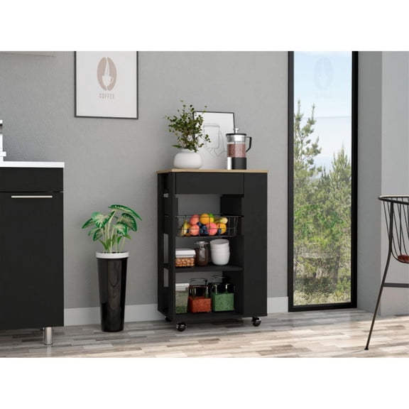 Depot E-Shop DE-OWD6767 Rosemont Kitchen Cart, Black & Light Oak