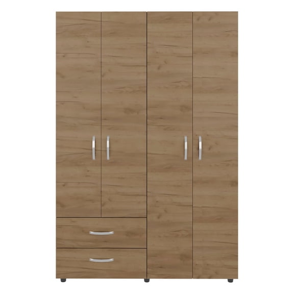 Depot E-Shop Rye Armoire, 4 Doors, 2 Drawers, 3 Shelves, Natural Oak