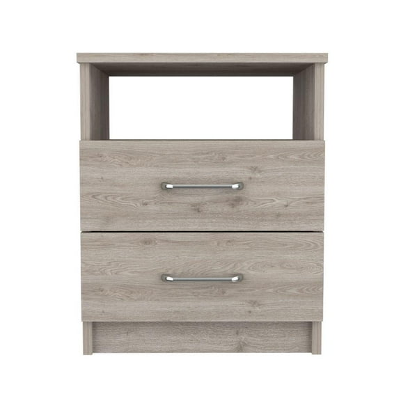 Depot E-Shop Salento Nightstand With 2 Drawers And Open Shelf, Light Gray