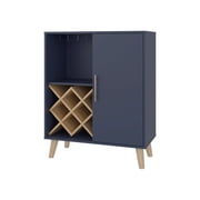 Depot E-Shop Severn Bar Cabinet, 1 Door, 1 Drawer, 4 Shelves, Alby Blue / Natural Oak