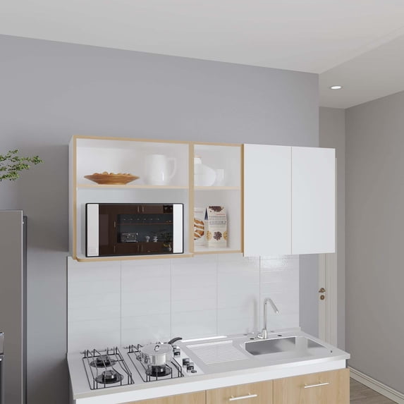 DEPOT E-SHOP Sidman Wall Cabinet - 2 Doors, 4 Shelves, White/Natural Oak - Kitchen Storage Cabinet
